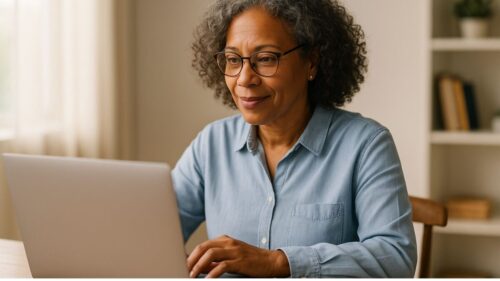 Middle-aged woman starting affiliate marketing online